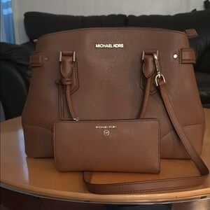 Michael Kors Brown Leather Satchel with Top Handles